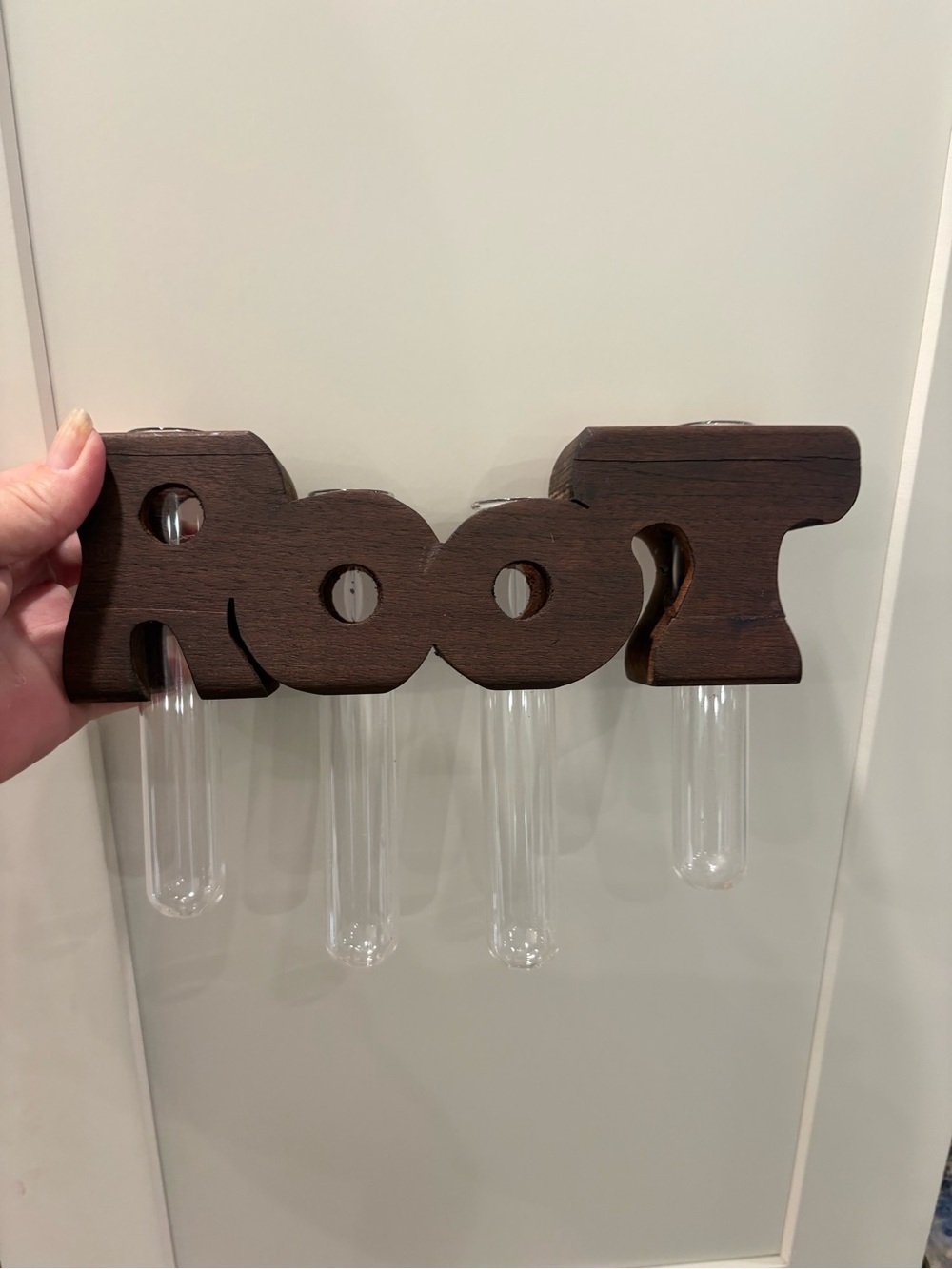 Source Unknown wooden "Root" wall vase - dark brown with clear tubes